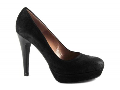 LES VENUES 2000 black nero scarpe donna decolletè tacco plateaux
