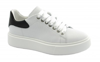FRAU 4172 bianco nero scarpe donna sneakers lacci pelle plantare platform