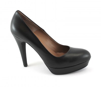 LES VENUES 2000 black nero scarpe donna decolletè pelle tacco plateaux