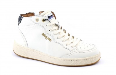 BLAUER OLYMPIA05 white bianco scarpe sneakers alta donna zip pelle lacci