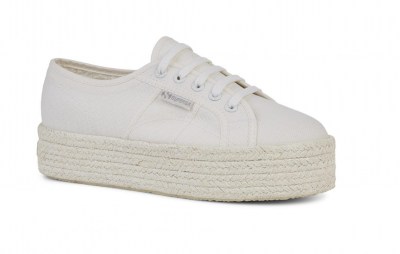 SUPERGA C4Z0 total white bianco scarpe donna sneakers platform lacci
