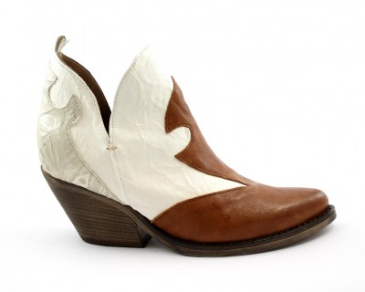 LATIKA MH33 cuoio white bianco scarpe donna stivaletto texano punta tacco pelle
