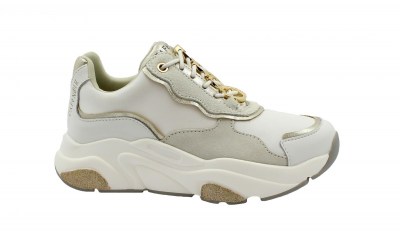 CAFè NOIR DA1180 bianco oro scarpe donna sneakers lacci elastici pelle