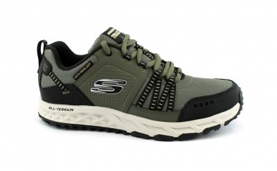 SKECHERS 51591 ESCAPE PLAN olive black verde scarpe uomo sport trail memory foam lacci impermeabile