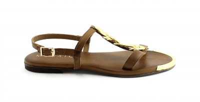 MOSAIC M1450 brown marrone donna sandali cinturino accessorio foglia dorata