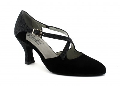 REAL MODA 016 glitter nero scarpe donna ballo tango latino suola bufalo