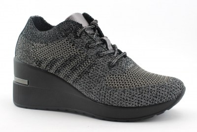 CINZIA SOFT MH616530 black gray grigio scarpe donna sneakers lacci zeppa