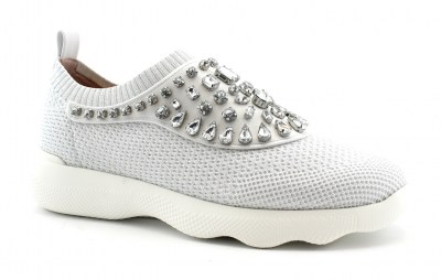 UNISA ELOISE white bianco scarpe donna sneakers slip on strass elastico